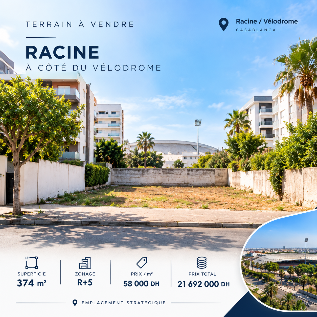 OPPORTUNITÉ RARE – TERRAIN R+5 DE 374 M² – RACINE